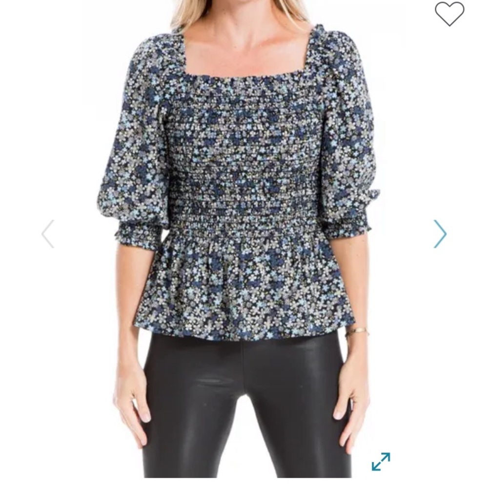 Max Studio Floral Smocked Puff Sleeve NWT